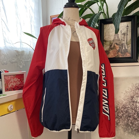 Santa Cruz | red, white, blue windbreaker with hood. - Picture 2 of 6